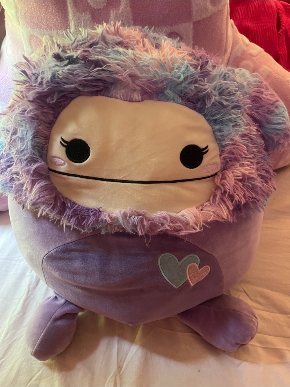 Purple Plush Character Pillow with Pastel Fuzzy Mane